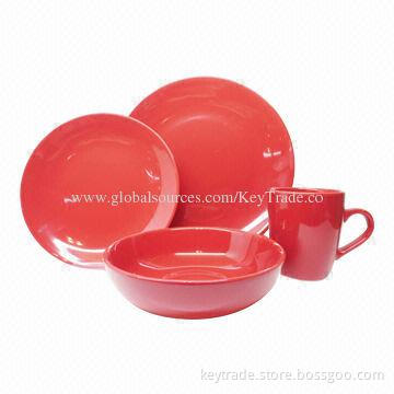 Fine Stoneware 16pc Color Glazed Dinner Set in Coupe Shape, Multicolor